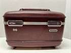 Vtg American Tourister Burgundy Train Hard Makeup Case W tray   Mirror No Key