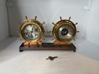 Vintage Chelsea Brass Ship Wheel Clock    Barometer Desk Set W  Key Nautical