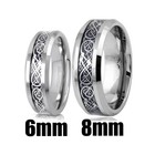 6 8mm Mens Tungsten Carbide Ring Silver Celtic Dragon Black Carbon Fiber Band