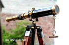 Nautical Antique Vintage Brass Pirate Spyglass Table Top Telescope W wood Tripod