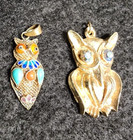 Nice Rare Antique Chinese Export Silver Turquoise Coral Enamel Owl Pendant     