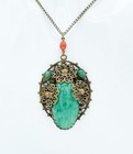 Vintage Art Deco Czech Green Peking Glass Necklace