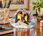 Glass Penguin Family Figurine Paperweight Iceberg Sculpture 4 5 Inches Wide