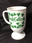 Vintage Irish Coffee Footed Mug Green Shamrock Pedestal Cup Happiest Days Wish