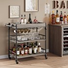 Bar Cart  Grey Bar Cart With Wheels  Rolling Cart With Wine Rack And Removable