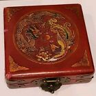 Vintage Brass Compass Chinese Feng Shui Luo Pan In Case Embossed Dragon Phoenix