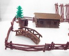 Vintage Plastic Log Cabin Kit Fence Well Pump Out House Tree Bridge Bachmann