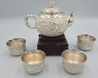 Tea Set 6pcs handmade Vintage Chinese Dragon And Phoenix Tea wine Silver enamel