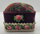 Antique 1930 s Hat Pincushion Velvet Lace Roses Sparkle Top