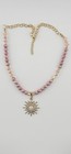 Pink Crystal Sun Jewelry Set Adjustable Necklace Bracelet Earrings Gold Tone