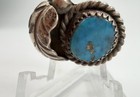 Vintage Navajo Handmade Ring 925 Silver Leaf  Turquoise Size 6 1 4 Great Ring 