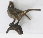 Vintage Bronze Bird Figurine Perched On Branch Small Metal Statue Sparrow Art