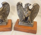 Vintage Spread Wing American Eagle 1776 Pair Bookends Cast Metal With Wood Base