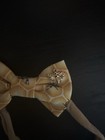 Girls Pretied Elastic Bow Tie Honeycomb Bee Pattern Knit Fabric Yellow Beige