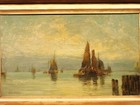 Best  Illuminated Evening Seascape Of Sailboats Painting Illegible Signed