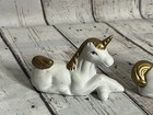2 Beautiful White   Gold Unicorn Ceramic Porcelain Figurine Lot Vintage 3   