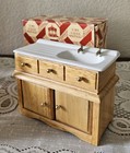 Vtg Concord Miniatures Dollhouse Kitchen Cabinet Pantry  Table   4 Chairs   Sink