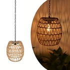  Boho Pendant Solar Light Rustic Hand-woven Rattan Solar Pendant Lamp