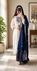 3 Pcs Embroidered White Kurta Pant Dupatta Set For Women Pure Cotton Gift