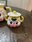Lipper And Mann Ceramic Cow Teapot Sugar Bowl   Cow Creamer Hand Painted Vintage