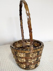 Vintage Hand Woven Wicker Small Handled Basket Two Tone   Straw   Reed