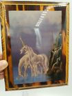 Vintage Sue Dawe Unicorns 1984 Art Print Wood Lacquer Mythical Fantasy 8 5 X 6 5