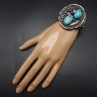 Signed Vintage Navajo Sterling Silver Easter Blue Turquoise Cuff Bracelet 74g