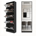 Mirror Shoe Storage Cabinet With 5 Flip Drawers  Entryway Slim Shoe Organizer