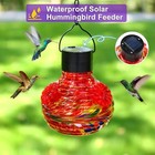 Voreen Solar Hummingbird Feeder  Hand Blown Glass 17oz Hanging Feeder With Le   