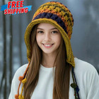 Crochet Beanie Womens Colorful Handmade Tassel Ear Flap Knit Hat With Boho Style