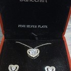 Danecraft Cubic Zirconia Heart Jewelry Set Necklace Earrings Silver Plated