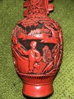 Vintage 1920s Chinese Hand-carved Red Cinnabar Lacquer Vase With Landscape Scene