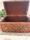 Vintage Woven Wood   Wicker Treasure Chest Storage Box W  Hinged Lid Handle