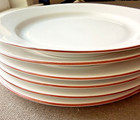 Alfoldi Porcelan Hungary 9  Red Rimmed White Dinner Plates   Set Of 6