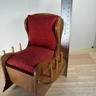 Vintage Wooden Rocking Chair Pin Cushion 6 Thread Spool Holder Caddy Sewing