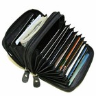 Accordion Wallet Black Solid Leather Zip Around Clear Id Credit Card Case Holder