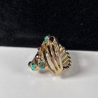 Vtg Gold Tone Adjustable Cocktail Ring Multicolor Rhinestones Statement Stretch