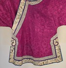19th C Chinese Figured Silk Robe W Figural Emb Trim   Bird And Floral Emb Cuffs