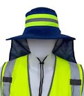 Hi Vis Reflective Work Safety Neck Flap Boonie Hat Blue  Bucket Cap