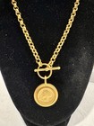 Vintage Mma Arethusa Coin Toggle Necklace 24k Gold Electroplated Mint Condition