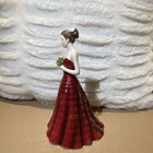 Porcelain Woman Figurine Red Dress Holding Flowers Glossy Decorative