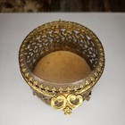 Vintage Gold Ormolu Filigree Beveled Glass Jewelry Box Casket Ornate Footed