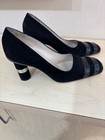 Chanel Shoes Women Classic Pumps Black Suede With Patent Leather  Size 41