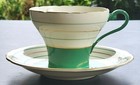 Aynsley Vintage Teacup   Saucer Mid-century Modern Green Lines Floral Pattern