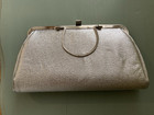 Vintage Silver Metallic Clutch Evening Bag Purse 9  X 5 