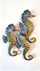 Metal Seahorse Sculpture Globe Triple Seahorse 24 Inch Aquamarine Blue