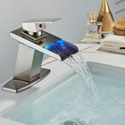 Brushed Nickel Led Bathroom Sink Faucet Single Handle Waterfall Vanity Mixer Tap