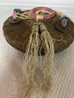 Vintage Chinese Wicker Lidded Sewing Basket 6    Diameter  Beginner Basket