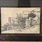 Antique 1880 Original Pencil Drawing Signed A   Dated Italy Village Mom   Kids