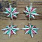 Vintage Atomic Starburst Christmas Ornaments Lot Of 4 Red Green Gold Glitter 4 